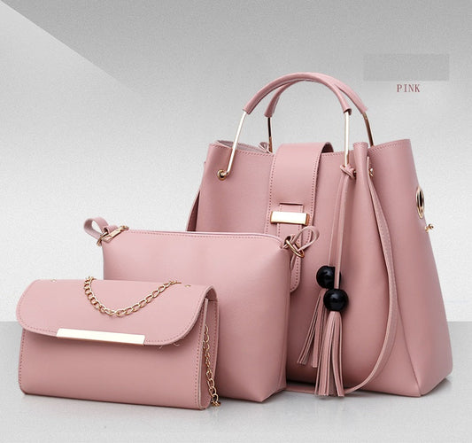 3Pcs PU Leather Ladies Hand Bags Set New Style Tote Bags Shoulder Bag Top Handle Satchel Purse Set 3pcs